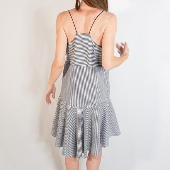 TIBI Drop-Waist Navy & White Stripe Cotton Dress - Picture 3 of 7